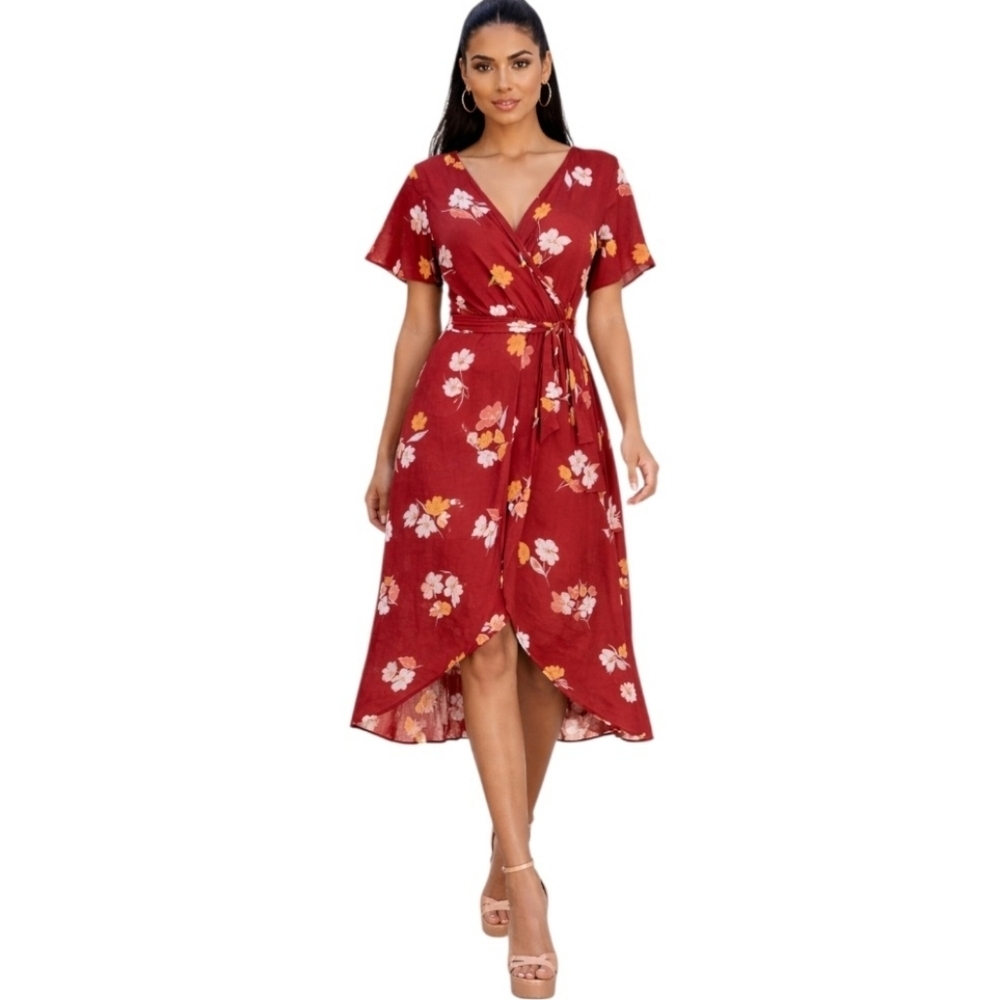 Luxology Red Ruffled Tiered Sundress V-Neck. Size 12